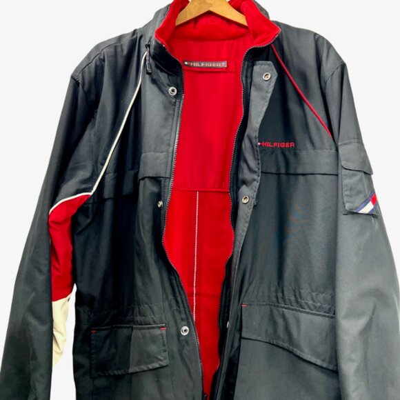 Tommy Hilfiger Jacket Down Thick Puffer Coat Rain/Snow Black Red XLTall  (E61) - Picture 1 of 8